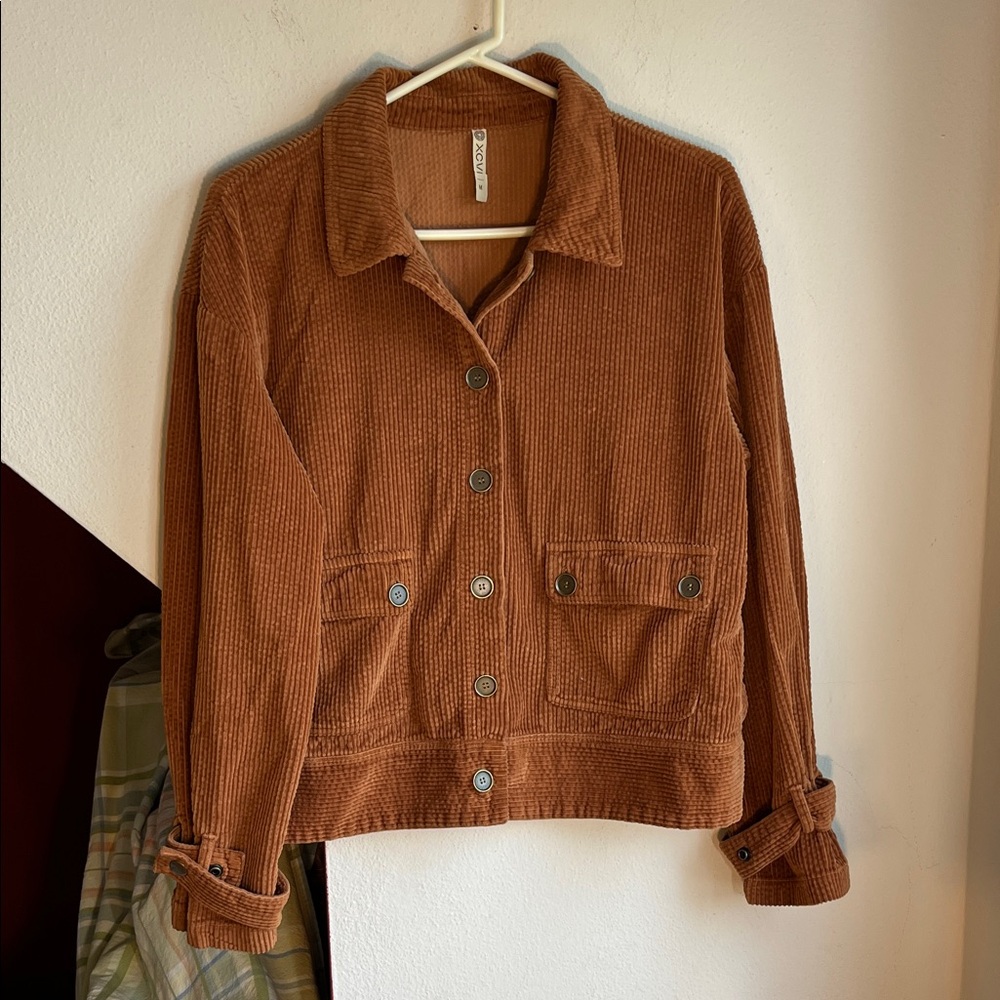 XCVI Rust Brown Corduroy Utility Jacket with Cuff Strap Detail M
